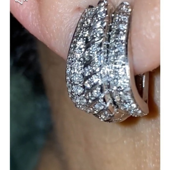 - 18K solid white gold Earrings women jewelry sparkling natural diamonds 💎 - Picture 9 of 12